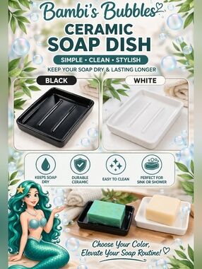 Limited Supply- Ceramic Soap Dish Holder - 1 Dish Available In Black Or White